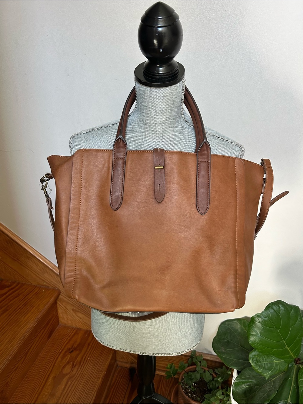 Faux Leather Tote Bag - Brown Laptop Bag Large Purse
